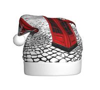 Christmas decorations Santa hat Unisex Christmas Hat for Adults, London Red Telephone Booth Santa Cap, Soft Warm for Holiday Parties Events, Xmas for Festive New Year Party, Hats for women men