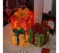 Christmas Decorations, Set of 3 Light Up Present Boxes, Battery Powered, Gift Boxes, Christmas Tree Decorations Warm light A