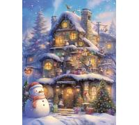 Christmas Decorations Snowman Diamond Painting, House Diamond Art Kits Adults, Gem Crystal Art Canvas Crafts for Adult, DIY Round Full Drill for Winter Room Decor Or Christmas Gifts 50x70cm u-437