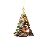 Christmas Decorations Stacked Books Themed Christmas Tree Hanging Pendant Ornament Acrylic Bauble with Double Sided Printing for Literary Xmas Decor Crafts Festive Party Supplies