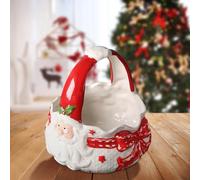 Christmas Decorations Three-dimensional Hand-painted Santa Claus Ceramic Hand Basket Snacks Dry Fruit Storage Box Christmas Candy Decorative Basket for New Year Festive Party Christmas