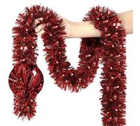 Christmas Decorations Tinsel Garland, 33 FT Shiny Red Black Buffalo Plaid Metallic Tinsel Twist Hanging Christmas Garland for Xmas Tree Decorations New Year Holiday Home Indoor Outdoor Party Decor