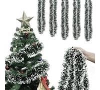 Christmas Decorations Tinsel Garland,33Ft Thick Xmas Tree Black Dark Green-White Hanging Metallic Tinsel Wreath Home Party Supplies For Holiday Indoor/Outdoor Wall Door Fireplace Stair Office Decor