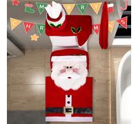 christmas decorations, Toilet Seat Cover Set, Santa Claus Bathroom Accessories Set with Rug, Tank Cover, Tissue Box Cover and Hand Towel, Holiday Christmas Bathroom Decorations for Xmas Party Supplies