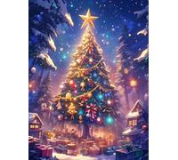 Christmas Decorations Tree Diamond Painting, Star Diamond Art Kits Adults, Gem Crystal Art Canvas Crafts for Adult, DIY Round Full Drill for Winter Room Decor Or Christmas Gifts 70x90cm u-369