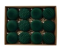 Christmas Decorations Velvet Baubles, 12 Pcs 60mm Christmas Ball Ornaments,Large Xmas Tree Ornaments With Hanging Loop - Shatterproof Personalized Decorations (Ribbed Green)