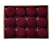 Christmas Decorations Velvet Baubles, 12 Pcs 60mm Christmas Ball Ornaments,Large Xmas Tree Ornaments With Hanging Loop - Shatterproof Personalized Decorations (Ribbed Wine)