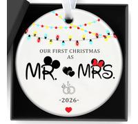 Christmas Decorations wedding Gifts Ceramic Our First Christmas as Mr and Mrs 2026 Ornament Cute Couple Holiday Keepsake, Newlywed First Gift bauble, Festive Lights Character Ears Design Decoration