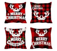 Christmas Decorations Xmas Cushion Covers 80 x 80 Set Of 4, Square Velvet antler Winter Cushion Covers, Decorative Pillows For Home Christmas Decor, Cushions With Invisible Zip, Machine Washable Q-361