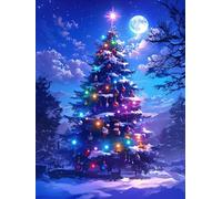 Christmas Decorations Xmas Tree Diamond Painting, Blue Diamond Art Kits Adults, Gem Crystal Art Canvas Crafts for Adult, DIY Round Full Drill for Winter Room Decor Or Christmas Gifts 20x30cm u-338