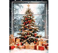Christmas Decorations Xmas Tree Diamond Painting, Gift Diamond Art Kits Adults, Gem Crystal Art Canvas Crafts for Adult, DIY Round Full Drill for Winter Room Decor Or Christmas Gifts 20x30cm u-339
