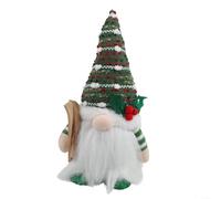 Christmas Decorative Gnome Figure with Handmade Textile Craft and Illuminated Element, Suitable for Mantels, Shelves, or Tabletop Use (Green)