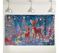 Christmas Deer Backdrop, Festive Winter Wonderland Decorations for Holiday Parties, Cute Santa Scene Background for Photography Events 71x43 Inch