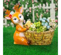 Christmas Deer Figurine Decoration, Sika Deer Flowerpot Statue Garden Ornaments, Resin Animal Art Sculpture, Lawn Fawn Decor, E