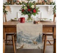 Christmas Deer Fox Bunny Table Runner 36 Inches Long,Table Runners Kitchen Dining Tables Decoration for Home Party Decor, Winter Forest Snow Mountains Tables Runner Wedding Dresser Scarf