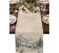 Christmas Deer Fox Bunny Table Runner 72 Inches Long,Table Runners Kitchen Dining Tables Decoration for Home Party Decor, Winter Forest Snow Mountains Tables Runner Wedding Dresser Scarf