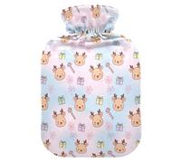 Christmas Deer & Gift Blush Pattern Cute Hot Water Bottle with Soft Cover, 1L Hot Compresses for The Body for Hand Feet Warmer