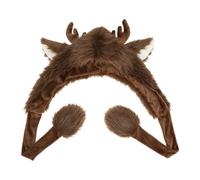 Christmas Deer Hat - Funny Plush Headwear Warm Animal Ear Flap Hood Comfortable Reindeer Costume Cap | Great for Cosplay Parties, Hiking, Skiing, Large