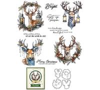 Christmas Deer Head Stamps and Cutting Dies for Card Making DIY Transparent Silicone Clear Stamp and Metal Die Cuts Sets for Scrapbooking Paper Greeting Cards Decor Seals Craft Supplies