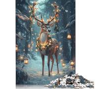 Christmas Deer in Forest Puzzles 500 Pieces Wooden Puzzles Puzzle for Adults For Family Fun & Game Night 500pcs (52x38cm)