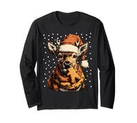 Christmas Deer in Santa Hat Gingerbread Cookie Snowy Animal Long Sleeve T-Shirt