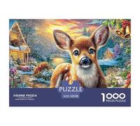 Christmas Deer Jigsaws 1000 Piece Puzzle Colourful Challenging Brainteasing Educational Games for Adults Kids 52x38cm/1000pcs