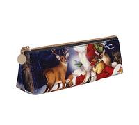 Christmas Deer Leather Pencil Case Slim Design Pen Bag with Metallic Zipper Pocket Size for Or Student Office College Middle School Pen Pouch