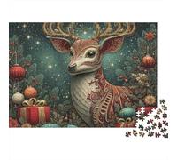 Christmas Deer Ornament 1000 Pieces Jigsaw Puzzle for Adults & Kids Beautiful Scenery Christmas Reindeer Art Decor Educational Gift 38x26cm/1000pcs