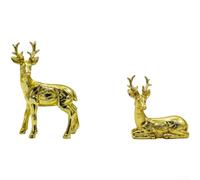 Christmas Deer Ornaments Pair Gold Finish Living Room(A)