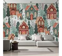Christmas Deer Photo Wallpaper Architecture Kawaii 400x280 cm Modern Non-Woven Poster 3D Print Large Wall Mural Decoration for Living Room Bedroom Dining Room Wall Art H1173