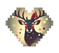 Christmas Deer Picture Print Art Brick Puzzle Heart Shaped DIY Building Blocks Set 3D Jigsaw Home Decor 53 Pieces
