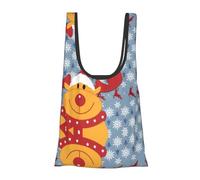 Christmas Deer Print Reusable, Foldable,Washable Grocery Bags Foldable in A Pouch Eco Tote Shopping Bag,Daily Shopping Loading