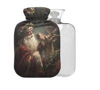 Christmas Deer Santa Black Print Hot Water Bottle with Cover 2L Large Warm Water Bag for Pain Relief Cramps