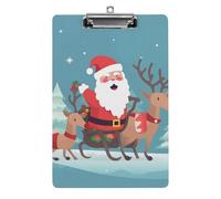 Christmas Deer Santa Claus Clipboard, A4 Acrylic Clipboard with Hanging Hole, Ultra-Light Clip Board - Holds 100 Sheets, Shatterproof Document Holder for Office, 12.5" X 8.5"