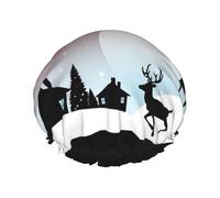 Christmas Deer Santa Claus silhouette Shower Cap for Women Men Large Waterproof Shower Bonnet Elastic Band Bathing Hair Hat Spa Salon Caps Double Layered Reusable Bath Caps for Long Hair, Braids