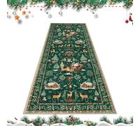 Christmas Deer Santa Long Rug, Home Decor Christmas Runner Snowmen Mat, Soft Exquisite Festive Patterns Rug Non Slip Washable, for Bedroom, Hallway, Bathroom, Entryway and Living Room