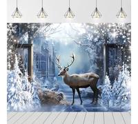 Christmas Deer Snow Pine Trees Forest Winter Landscape Photography Background Xmas Holiday Wonderland Baby Shower Party Decor Banner Photo Studio Portrait Backdrop (7X5FT,3)