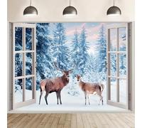 Christmas Deer Snow Pine Trees Forest Winter Landscape Photography Background Xmas Holiday Wonderland Baby Shower Party Decor Banner Photo Studio Portrait Backdrop (7X5FT,4)