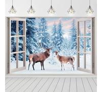 Christmas Deer Snow Pine Trees Forest Winter Landscape Photography Background Xmas Holiday Wonderland Baby Shower Party Decor Banner Photo Studio Portrait Backdrop (5X3FT,4)