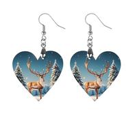 Christmas Deer Snow Tree Wooden Earrings for Women, Vintage Elegant Wood Jewelry, Lightweight Earrings for Wedding, Party, Everyday Jewelry Gift, Love, Wood, wood