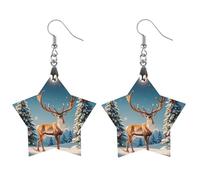 Christmas Deer Snow Tree Wooden Earrings for Women, Vintage Elegant Wood Jewelry, Lightweight Earrings for Wedding, Party, Everyday Jewelry Gift, Star, Wood, wood