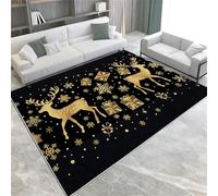 Christmas Deer Snowflakes Area Rug 180 x 240 cm, Machine Washable Soft Non-Slip Gold Carpet - Short Pile Stain Resistant Print Rug for Living Room Bedroom Dining Room Nursery Home Decor