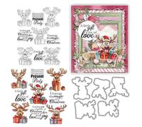 Christmas Deer Stamps and Die Cuts for Card Making Christmas Box Transparent Silicone Clear Stamp and Metal Cutting Dies Sets for DIY Scrapbooking Paper Crafting Seals Decorative Supplies