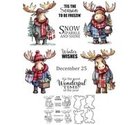 Christmas Deer Stamps and Die Cuts for Card Making Scarf Box Transparent Silicone Clear Stamp and Metal Cutting Dies Sets for DIY Scrapbooking Paper Crafting Seals Decorative Supplies