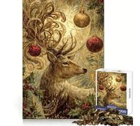 Christmas Deer with Ornaments And Holly Jigsaw Puzzle for Teenagers 1000 Pieces Logic Play Sharp Cut Family Enjoyable (38x26cm)