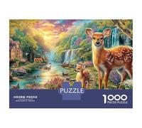 Christmas Deer with Wreath And Bow 1000 Piece Jigsaw Puzzle for Adults Deer Fawn Waterfall Brainteasing Jigsaws Educational Games Great Gift 38x26cm/1000pcs