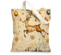 Christmas Deers Canvas Tote Bag for Shopping 13 * 15, Luxury Snowflakes Reusable Grocery Bag for Women, Animal Travel Pattern Gift Decoration