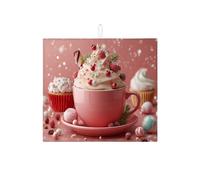 Christmas Dessert Dish Drying Mats for Kitchen Counter, Peach Sweet Treats Absorbent Dish Drainer Rack Mat, Winter Fun Microfiber Drying Pad for Coffee Bar 16x18 Inch