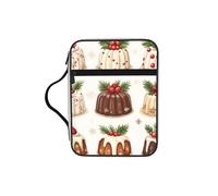 Christmas-Dessert-Pattern Bible Cover Case with Handle, Water-Resistant Oxford Fabric Bible Bag Organizer with Zipper Pockets for Church