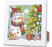 Christmas Diamond Art for Kids with Frame - Snowman Diamond Painting for Kids, Easy DIY Crystal Mosaic Kits for Children Girls Boys Gifts (7x7 Inch)